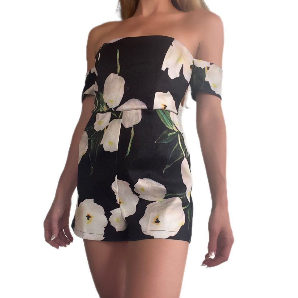Tulip Floral Short Sleeve Bardot Romper Sz Sm